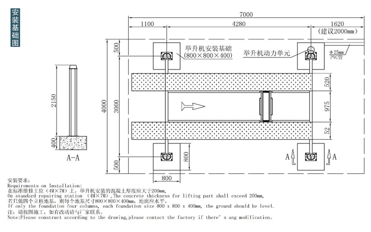 信力QJY4四柱舉升機(jī)安裝圖