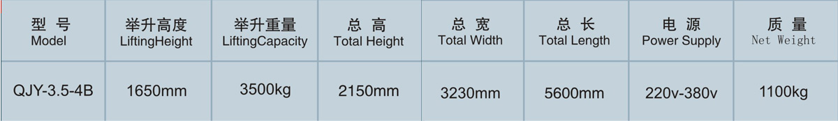 信力QJY4A四柱舉升機(jī)技術(shù)參數(shù)